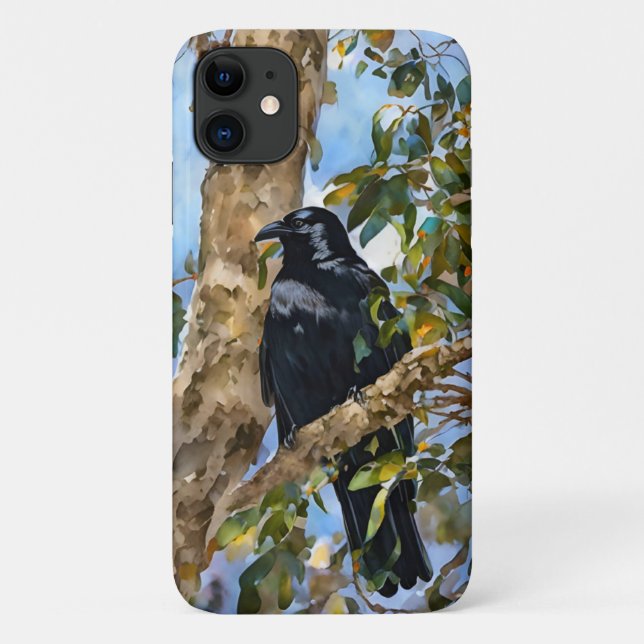 Étui de téléphone en art d'oiseau corbeau noir (Dos)