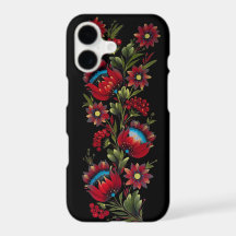 Étui de téléphone en art folklorique floral sarcel
