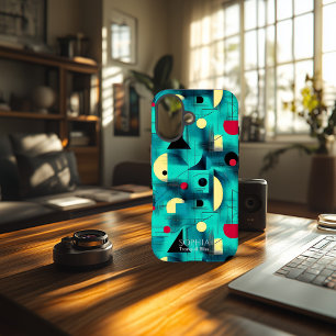 Étui de téléphone en art géométrique Teal & Cream 