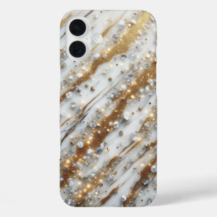 Étui de téléphone en marbre blanc de luxe avec or 