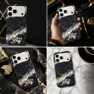 Étui de téléphone en marbre noir luxueux avec mono