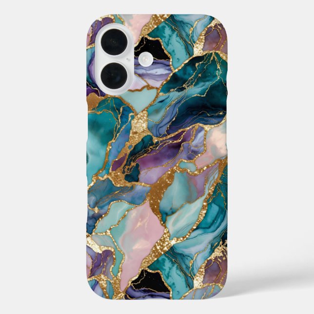 Étui de téléphone en marbre sarcelle Luxe Abstrait (Verso)