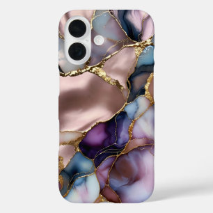 Étui de téléphone en or et marbre rose Abstrait Lu