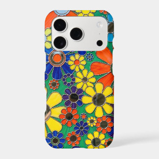 Étui de téléphone en verre coloré floral rétro