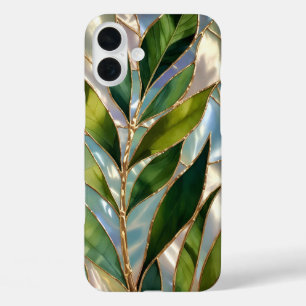 Étui de téléphone en verre teinté botanique vert