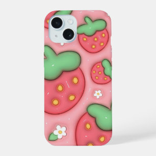 Étui de téléphone esthétique rose fraise gonflé 3D