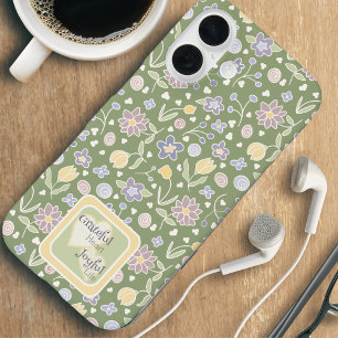 Étui de téléphone floral à cœur reconnaissant et v
