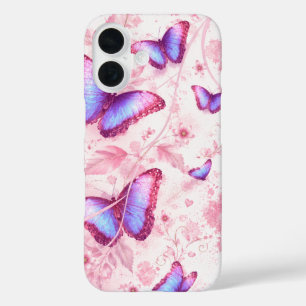 Étui de téléphone floral papillon rose.