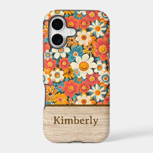 Étui de téléphone floral rétro avec nom