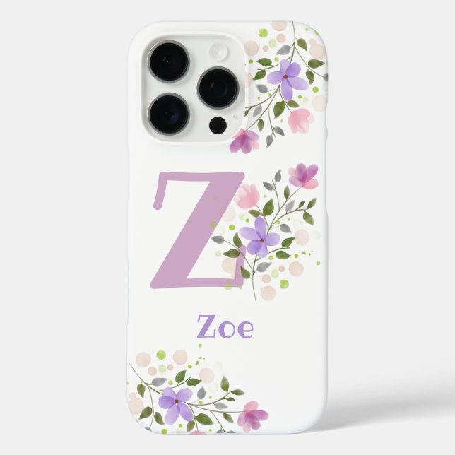 Étui de téléphone Initial Plus Nom & Fleurs Design (Verso)
