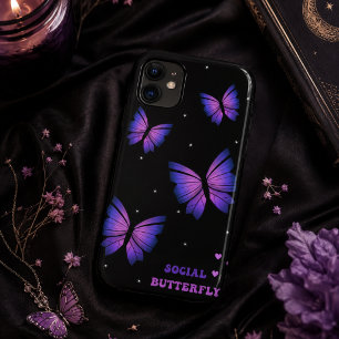 Étui de téléphone papillon noir et violet 