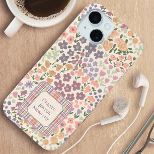 Étui de téléphone patchwork floral et à carreaux i
