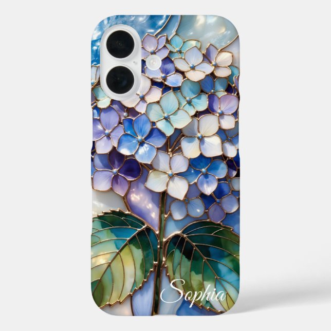 Étui de téléphone personnalisé à l'hortensia bleu  (Verso)