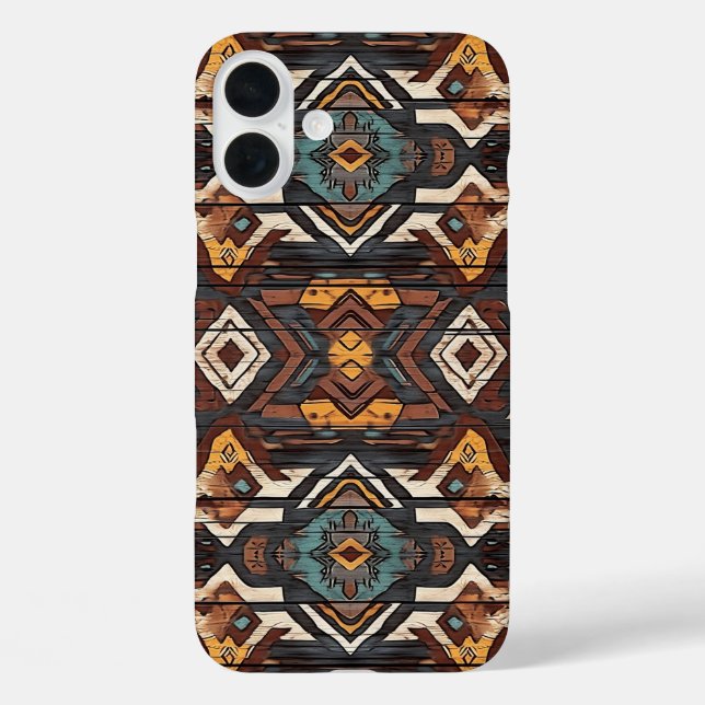Étui Faux grain de bois aztèque pour iPhone seize  (Verso)