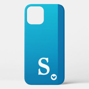Étui Filleule Monogramme Cœur Bleu Simple Moderne