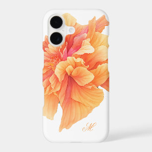 Étui floral à monogramme vibrant orange hibiscus