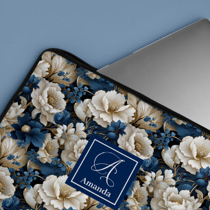 Étui Housse pour Ordinateur Portable Fleurs Bleues