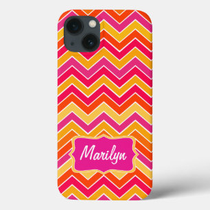 Étui iPad à motif chevron zigzag coloré rose