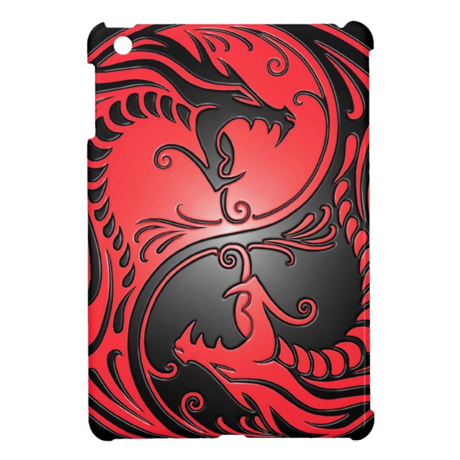 Étui iPad Mini Dragons, rouge et noir de Yin Yang (Dos)
