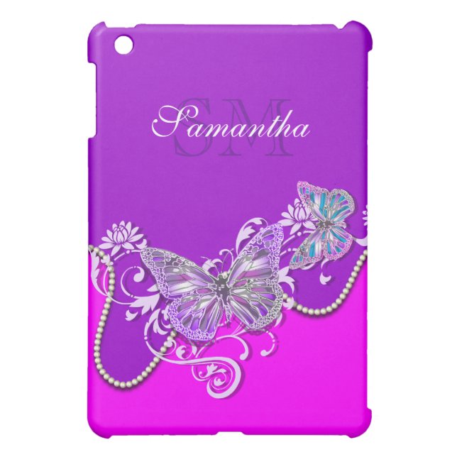 Étui iPad Mini Monogramme pourpre rose de papillon (Dos)
