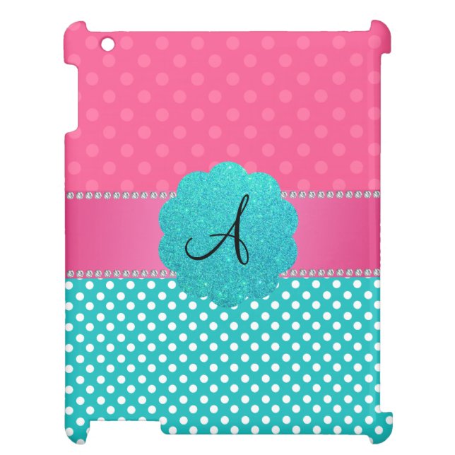 Étui iPad Rose de monogramme et pois de turquoise (Dos)