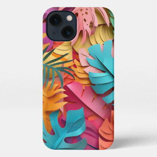 Etui iPhone 13 coque iphone _ Vibrant Feuilles tropicaux coupés e