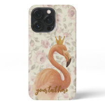 Coque iphone Flamant rose aquarelle avec couronne 