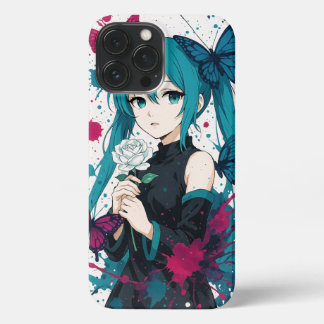 Etui iPhone 13 Pro Max Anime Girl & Butterflies – Coque iPhone Manga Aqua