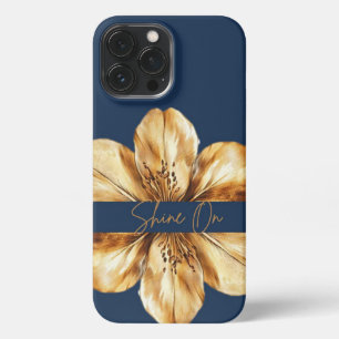Etui iPhone 13 Pro Max Floral bleu et or iPhone 13 Coque