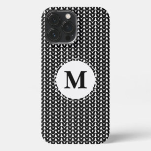 Etui iPhone 13 Pro Max Knit Stitch Artisanat noir Monogramme coque iphone