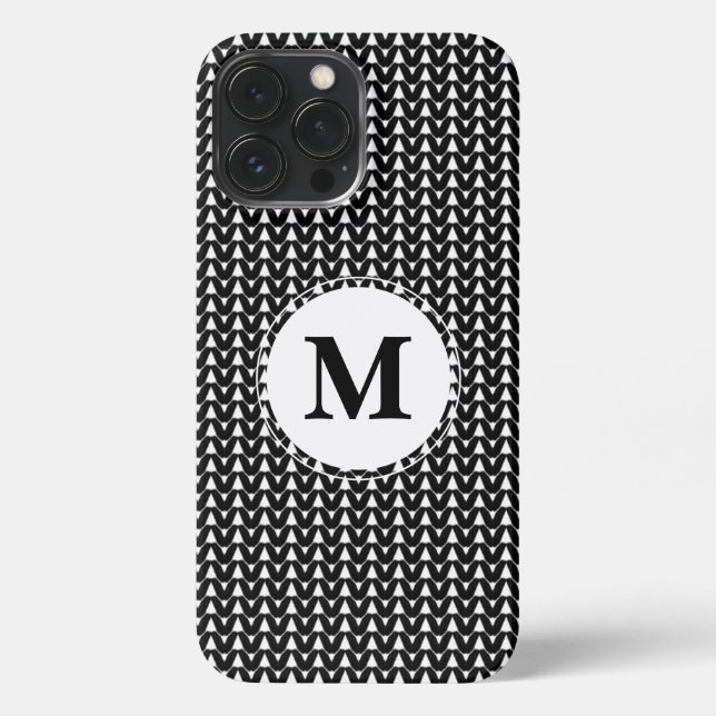 Etui iPhone 13 Pro Max Knit Stitch Artisanat noir Monogramme coque iphone (Verso)