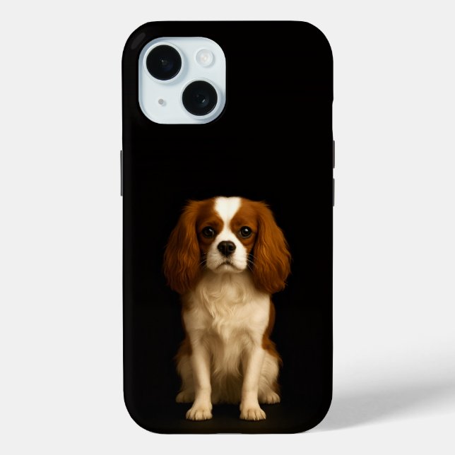 Étui iPhone 15 Black 4 Luxe, Cavalier Spaniel (Verso)