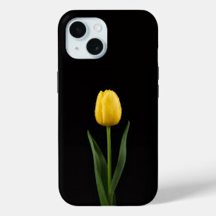 Étui iPhone 15 Black 4 Luxe, Tulipe jaune doré