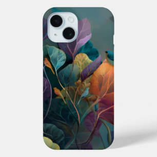 Étui iPhone 15 Fleurs et Oiseaux Violet & Orange –