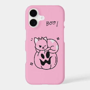 Étui iPhone 17 Halloween rose avec des chats migno
