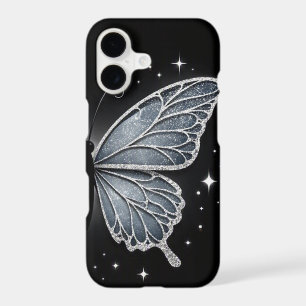 Étui iPhone à aile de papillon argenté scintillant