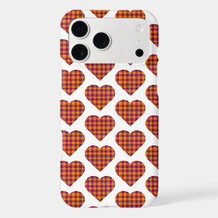 Étui iPhone à carreaux en forme de cœur orange bur