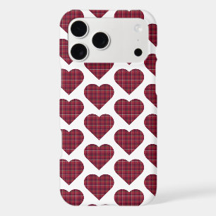 Étui iPhone à carreaux en forme de cœur rouge fonc