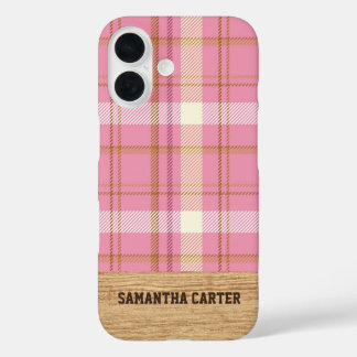 Étui iPhone à carreaux tartan rose personnalisé