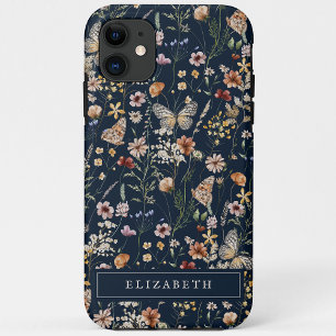 Étui iPhone à fleurs bleu marine Monogram