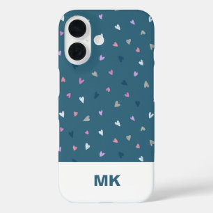 Étui iPhone à monogramme moderne Cœurs