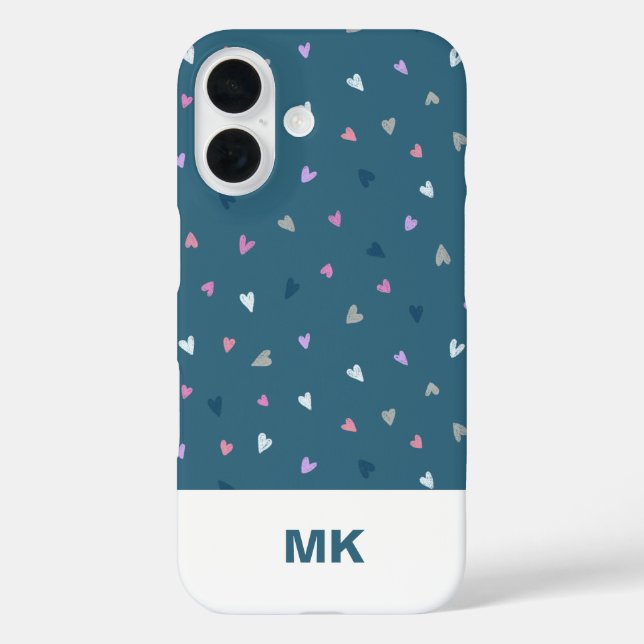 Étui iPhone à monogramme moderne Cœurs (Verso)