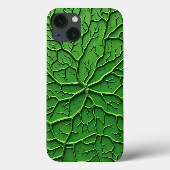 Étui iPhone à texture d'arbre embossé vert (Verso)