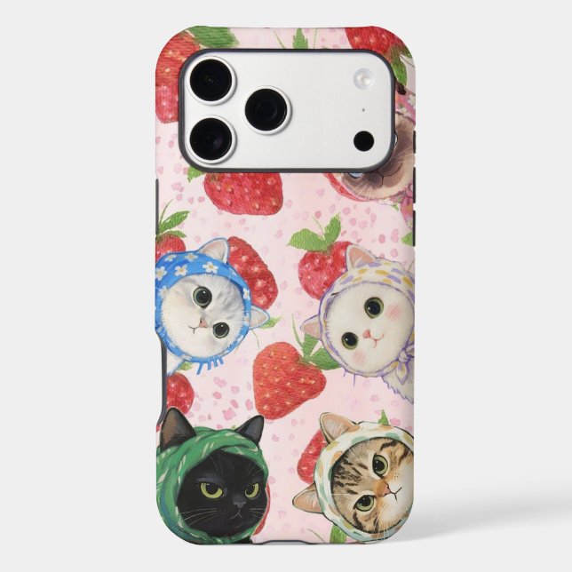 Étui iPhone Adorable Chat aux Fraises (Verso)