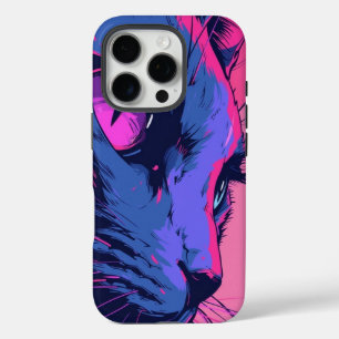 Étui iPhone Art Abstrait Loup Néon – Cyberpun Bold