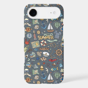 Étui iPhone avec motif nautique sur fond bleu
