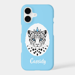 Étui iPhone Bleu Clair Princesse Couronne Léopard