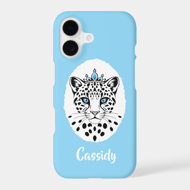 Étui iPhone Bleu Clair Princesse Couronne Léopard  (Verso)