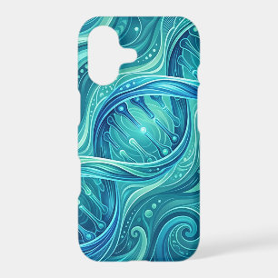 Étui iPhone bleu océan à hélice d'ADN abstrait