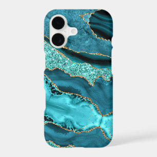 Étui iPhone Bleu Turquoise Paillettes Or